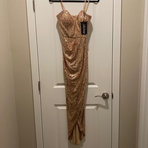 Sequin Strapless Ruched Gown